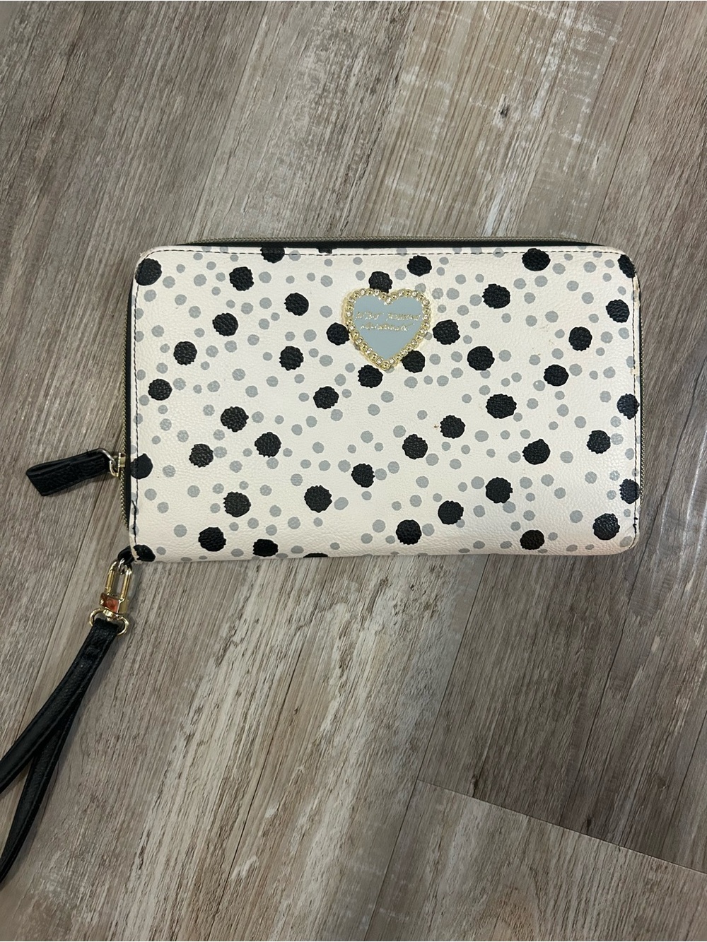 Betsey Johnson Polka Dot Wristlet Wallet - Cream/Black
